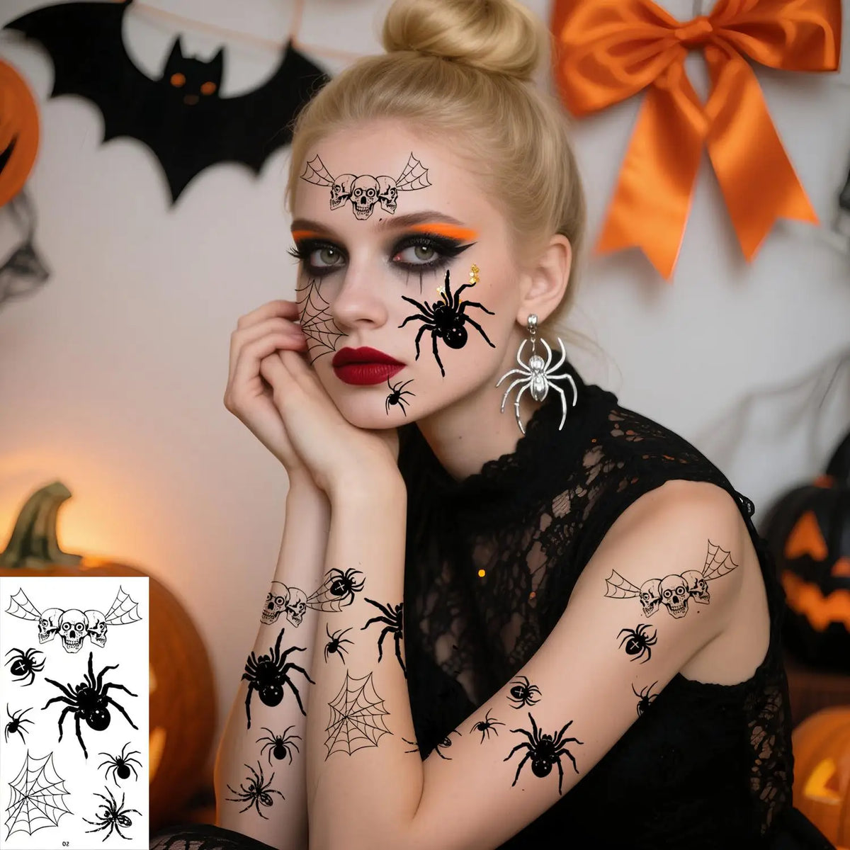 10Pcs Spider Web Tattoo Stickers for Halloween Disposable Temporary Tattoos for Men Women Face Makeup Body Art Decration Tattoos