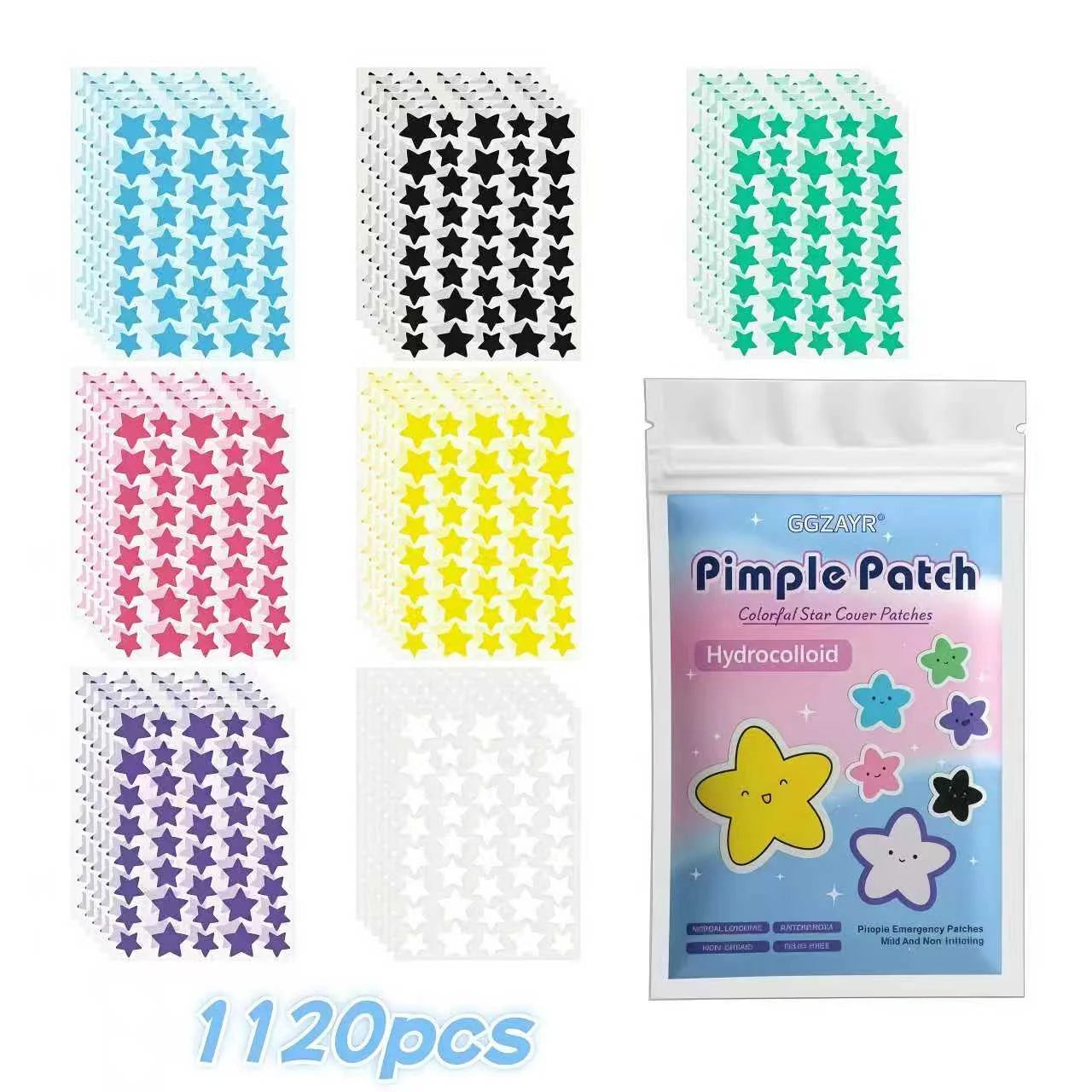 280/1120/1680Pcs Seven-Color Star Pimple Patches – Invisible Hydrocolloid Dots for Fun & Gentle Skincare