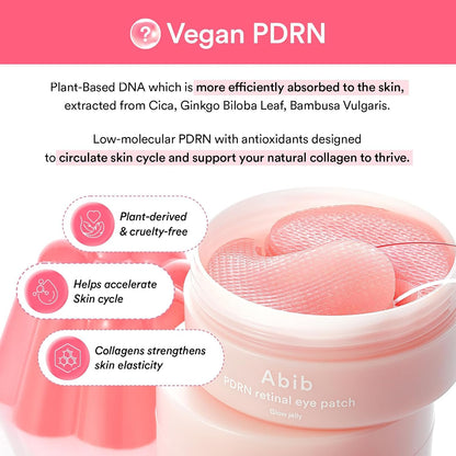 PDRN Retinal Eye Patches for Rejuvenating & Puffy Eyes with Glow Jelly, Niacinamide, 60 Count, Korean Skin Care