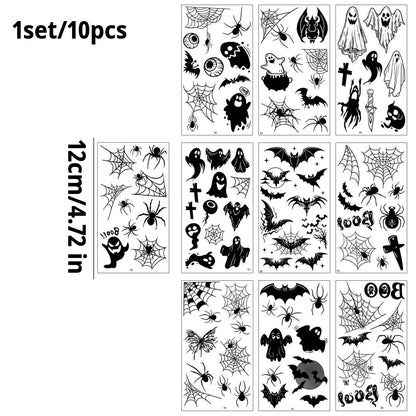 10Pcs Spider Web Tattoo Stickers for Halloween Disposable Temporary Tattoos for Men Women Face Makeup Body Art Decration Tattoos