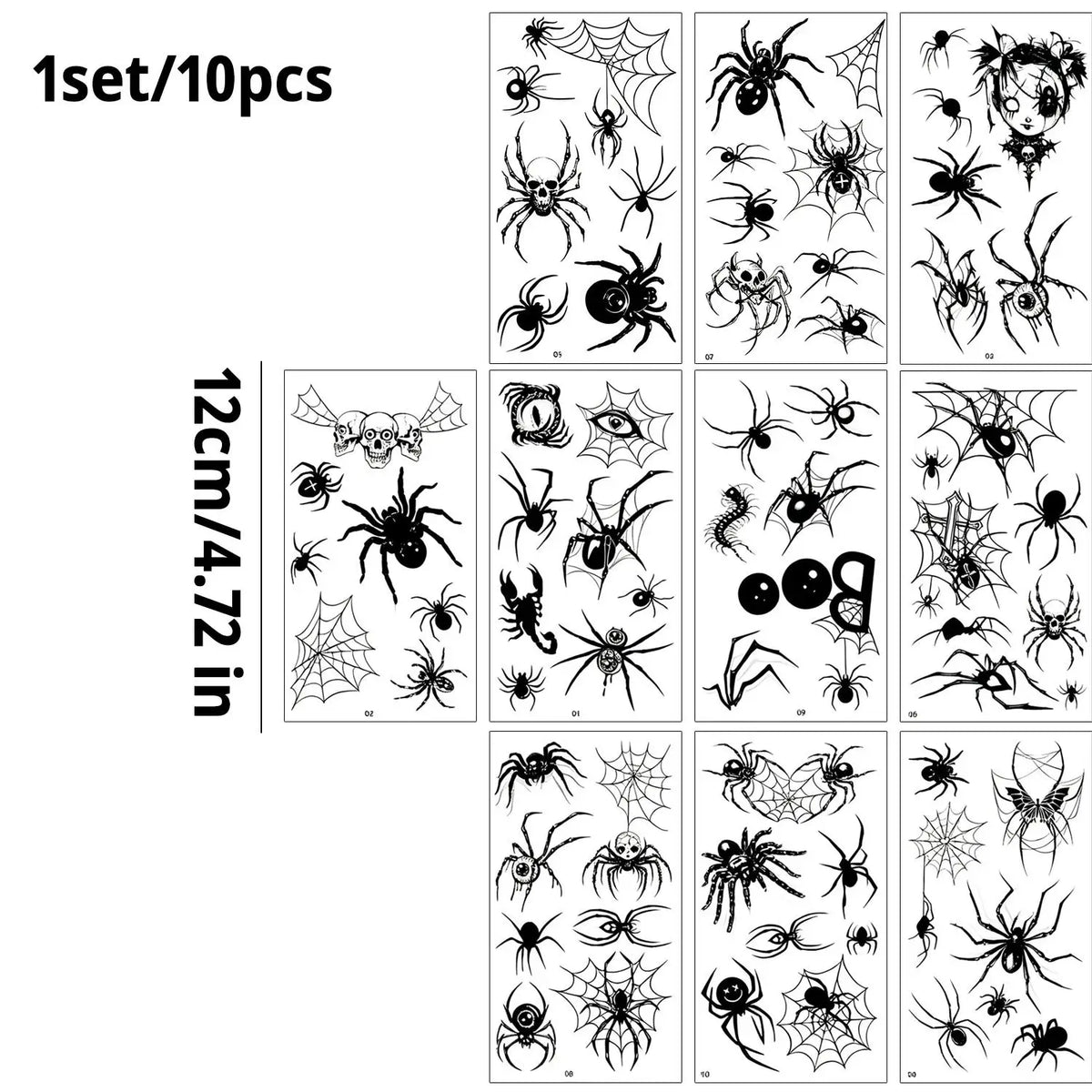 10Pcs Spider Web Tattoo Stickers for Halloween Disposable Temporary Tattoos for Men Women Face Makeup Body Art Decration Tattoos