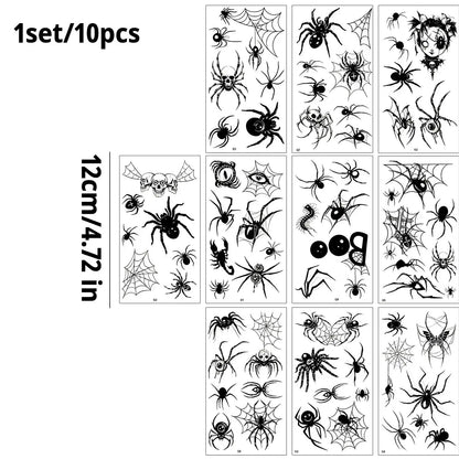 10Pcs Spider Web Tattoo Stickers for Halloween Disposable Temporary Tattoos for Men Women Face Makeup Body Art Decration Tattoos