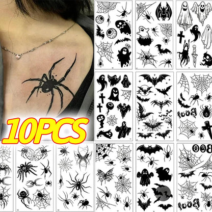 10Pcs Spider Web Tattoo Stickers for Halloween Disposable Temporary Tattoos for Men Women Face Makeup Body Art Decration Tattoos