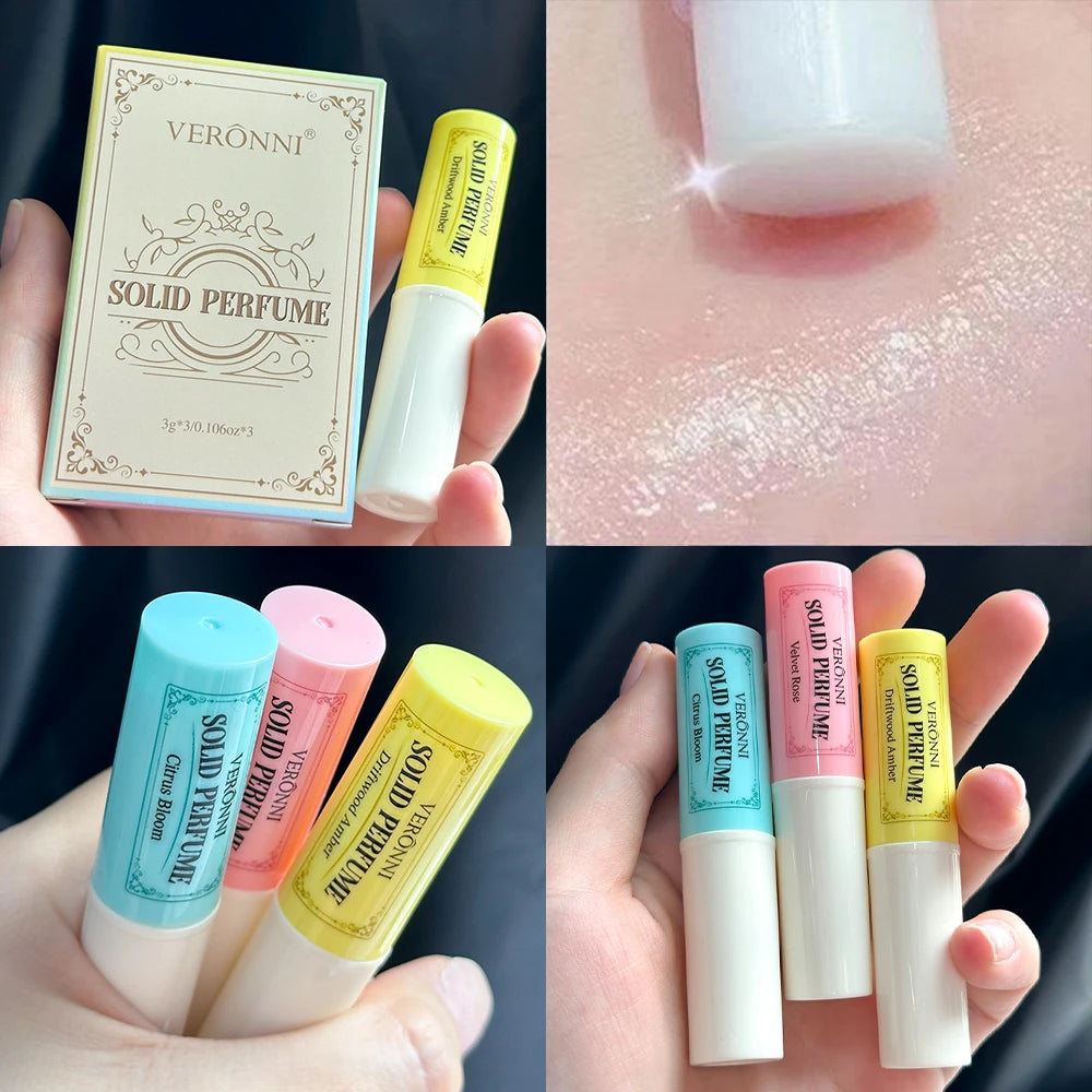 3Pcs Solid Perfume Sticks - Long-Lasting, Natural & Fresh Scent Long Lasting Fragrance Portable Pocket Solid Balm for Dating
