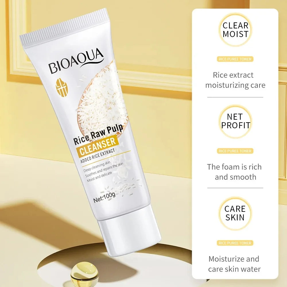 BIOAQUA Rice Raw Pulp Facial Cleanser Face Wash Foam Skincare Moisturizing Skin Brightening Rejuvenation Face Cleanser Skin Care