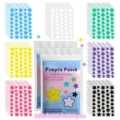 280/1120/1680Pcs Seven-Color Star Pimple Patches – Invisible Hydrocolloid Dots for Fun & Gentle Skincare